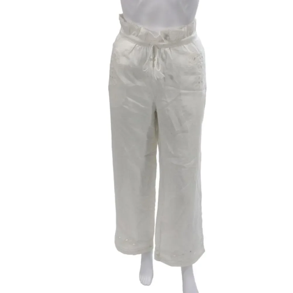 Elie Tahari Womens Paperbag Linen Pants White Drawstring Size 6